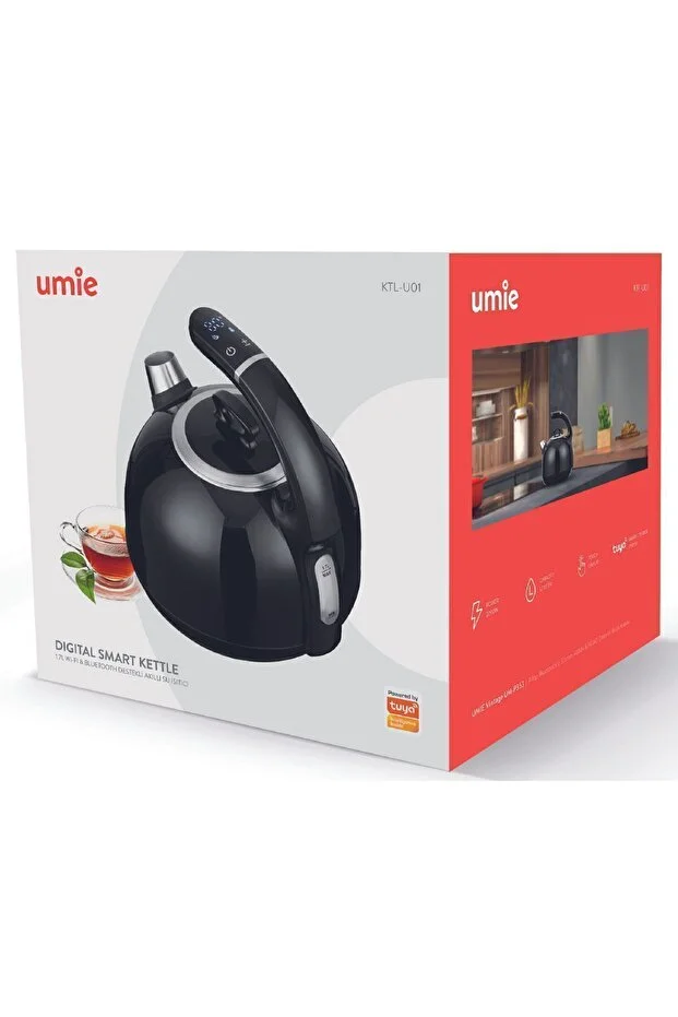 Umie Dijital Göstergeli Retro Kettle 1.7L Wifi & Bluetooth Dokunmatik Suya Akıllı Su Isıtıcısı Siyah